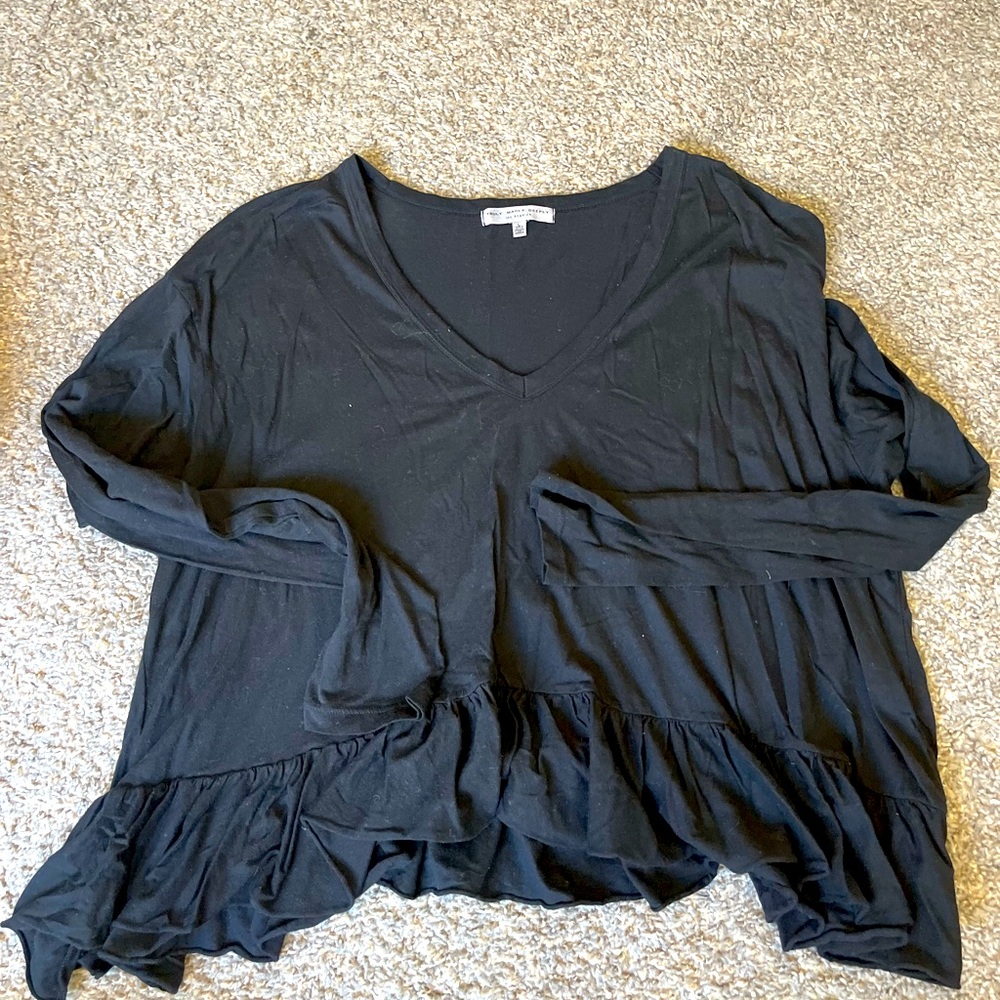 Black Peplum Long Sleeve Shirt